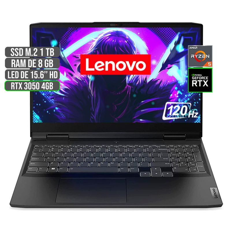 LENOVO - PORTATIL LENOVO GAMING AMD RYZEN 5 6600H SSD 1TB RAM 8GB RTX 3050 4GB 15.6" FHD