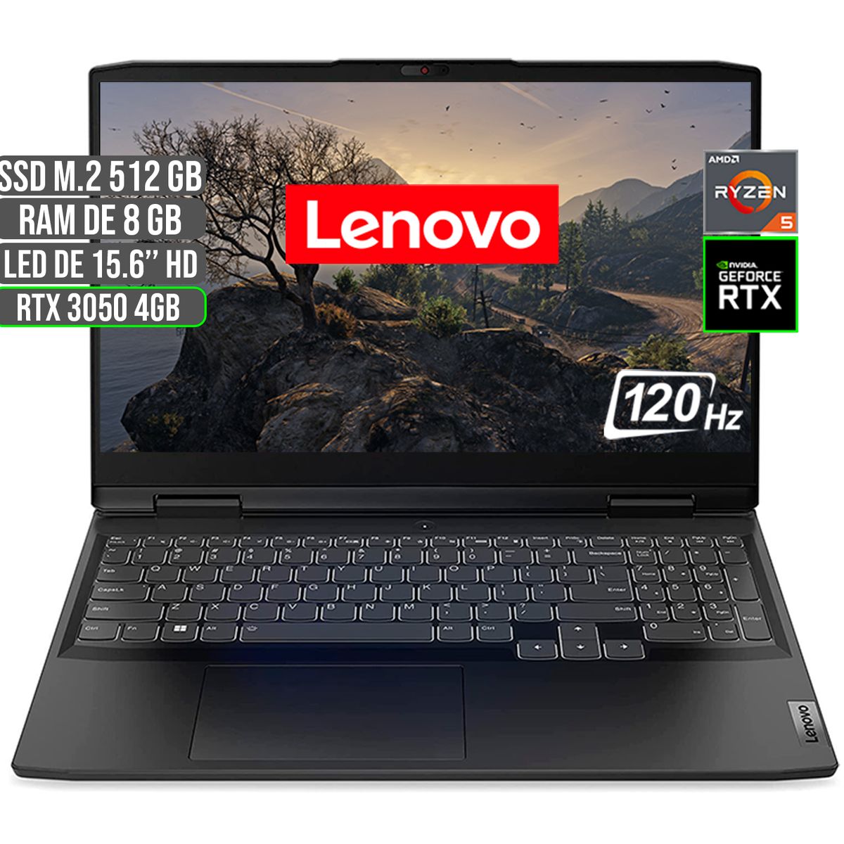LENOVO - PORTATIL LENOVO GAMING AMD RYZEN 5 6600H SSD 512GB RAM 8GB RTX 3050 4GB 15.6" FHD