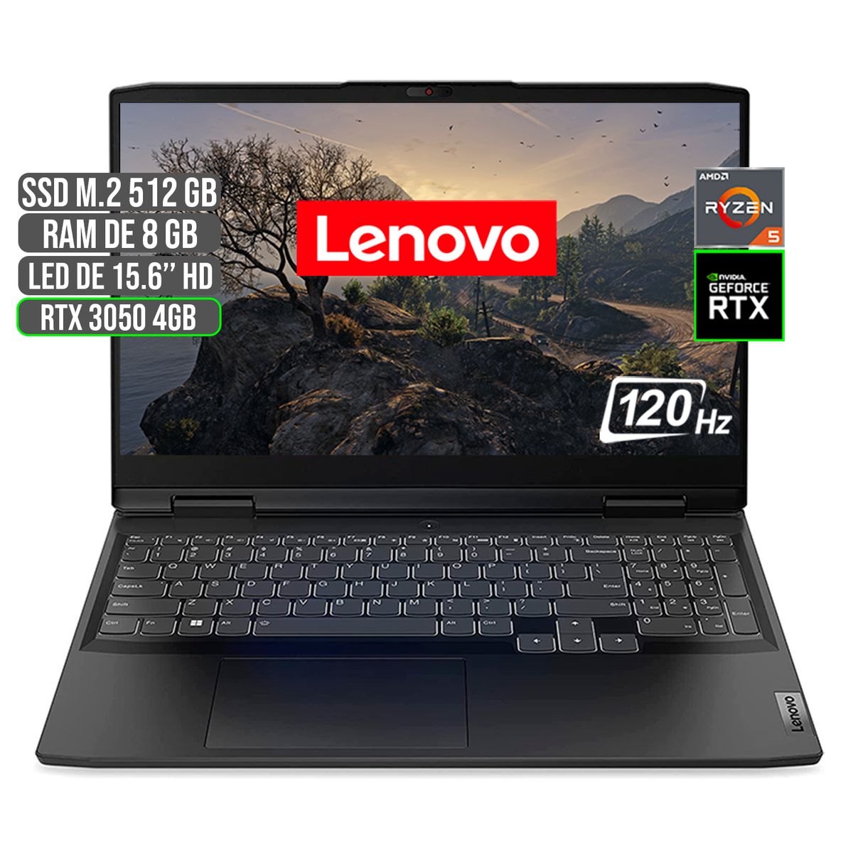 LENOVO - PORTATIL LENOVO GAMING AMD RYZEN 5 6600H SSD 512GB RAM 8GB RTX 3050 4GB 15.6" FHD