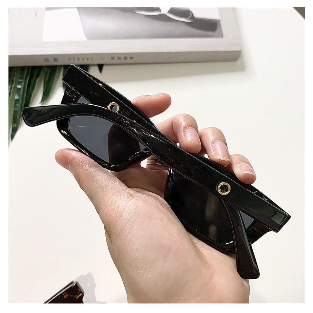 GENERICO - Gafas de Sol Rectangulares para Mujer Moda Negro