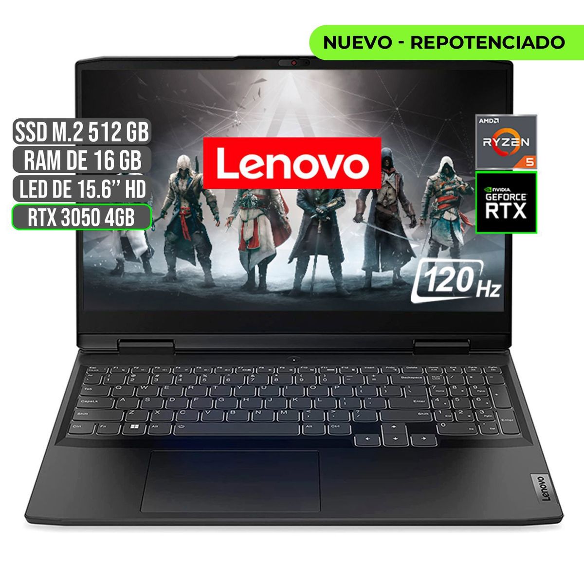 LENOVO - Portátil Lenovo AMD Ryzen 5 RTX 3050 16GB RAM 512GB SSD 15.6" FHD