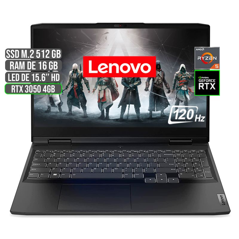 LENOVO - Portátil Lenovo AMD Ryzen 5 RTX 3050 16GB RAM 512GB SSD 15.6" FHD