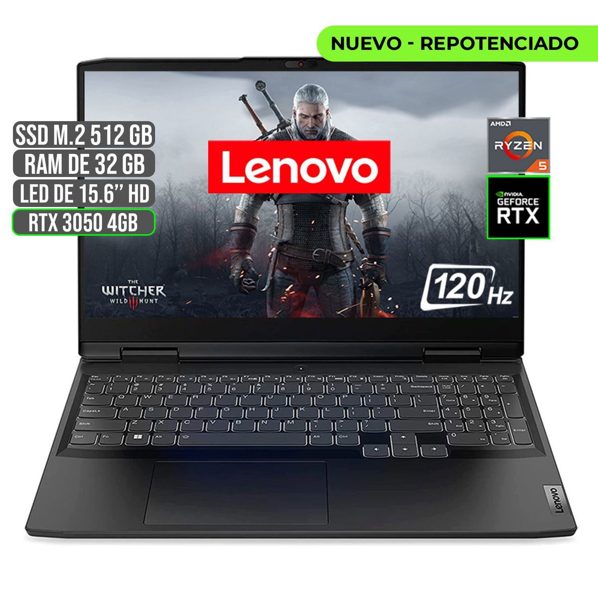 LENOVO - PORTATIL LENOVO GAMING AMD RYZEN 5 6600H SSD 512GB RAM 32GB RTX 3050 4GB 15.6" FHD