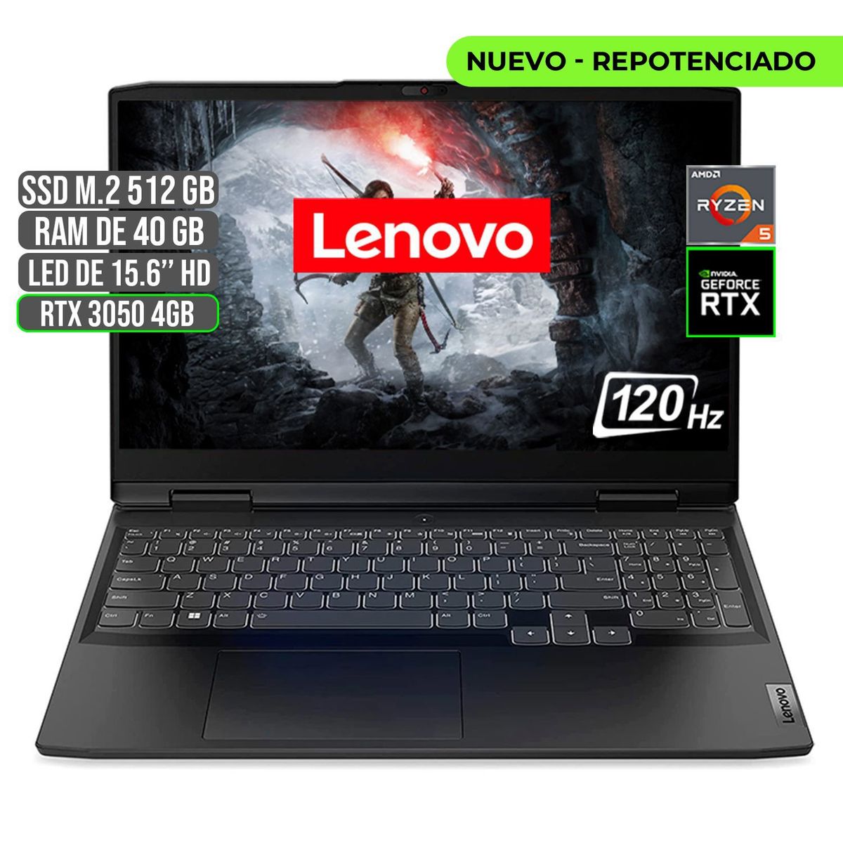 LENOVO - PORTATIL LENOVO GAMING AMD RYZEN 5 6600H SSD 512GB RAM 40GB RTX 3050 4GB 15.6" FHD