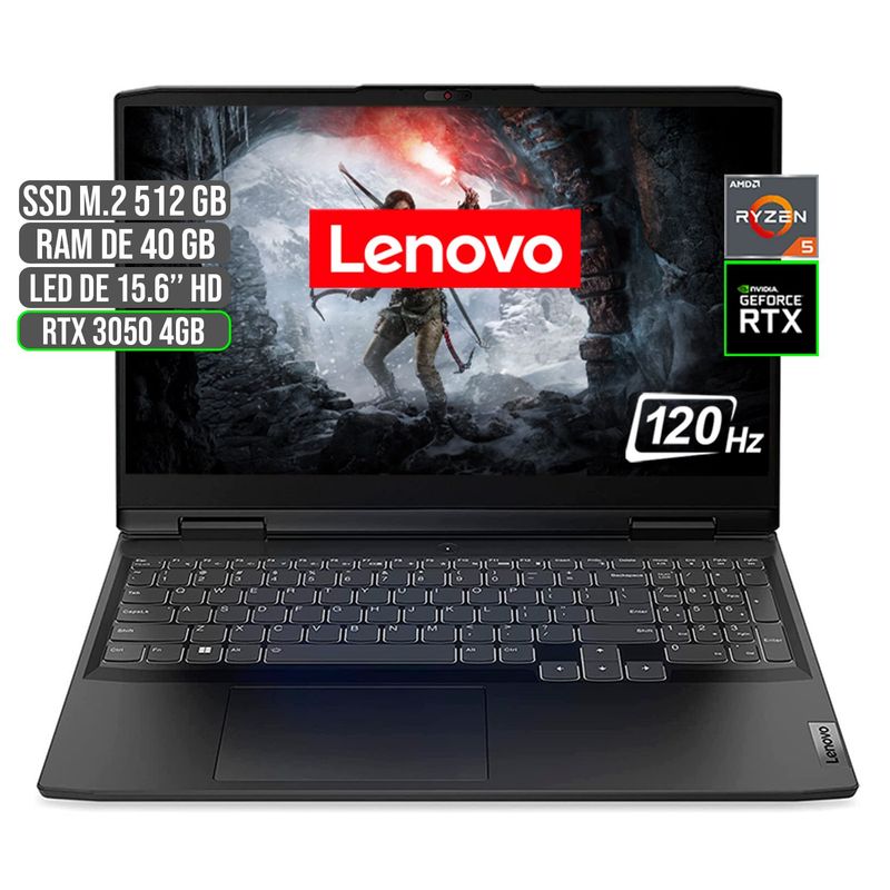 LENOVO - PORTATIL LENOVO GAMING AMD RYZEN 5 6600H SSD 512GB RAM 40GB RTX 3050 4GB 15.6" FHD