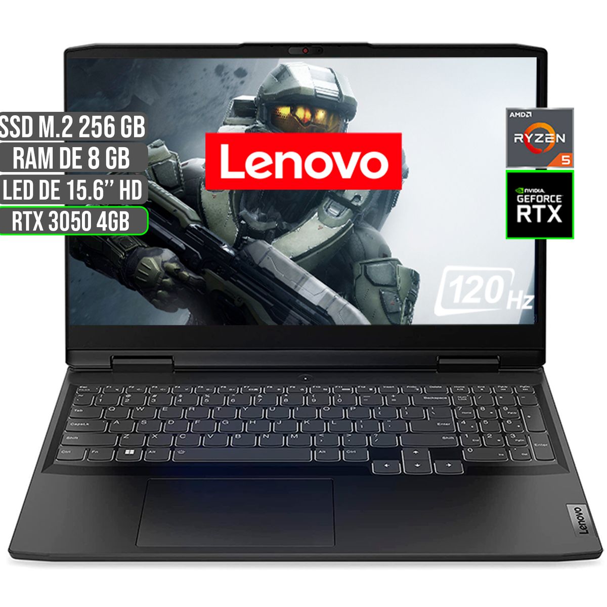 LENOVO - PORTATIL LENOVO GAMING AMD RYZEN 5 6600H SSD 256GB RAM 8GB RTX 3050 4GB 15.6" FHD