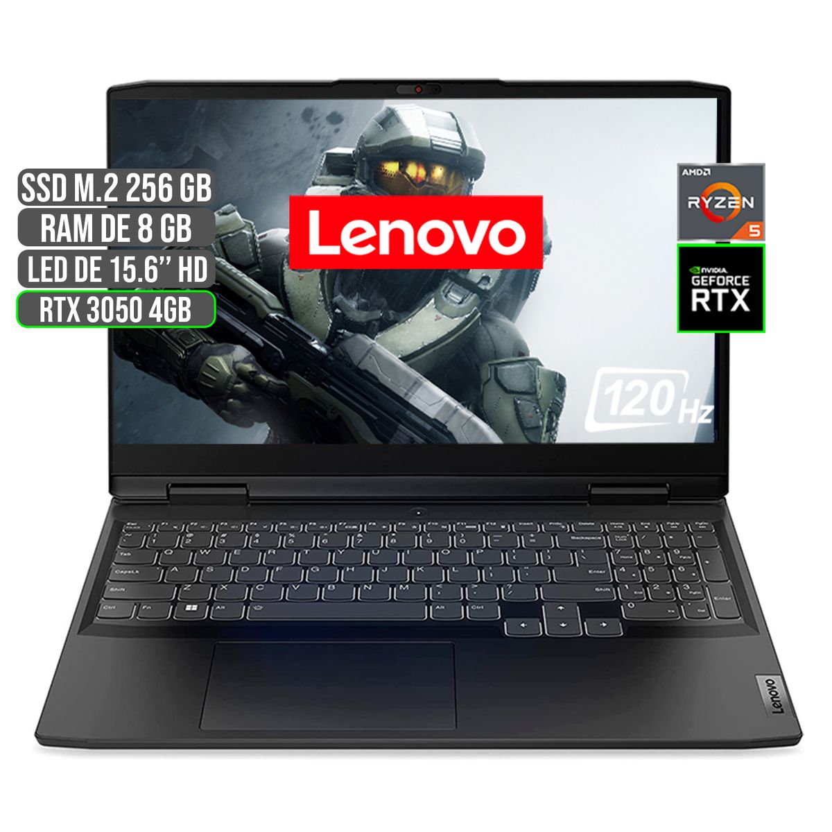 LENOVO - PORTATIL LENOVO GAMING AMD RYZEN 5 6600H SSD 256GB RAM 8GB RTX 3050 4GB 15.6" FHD
