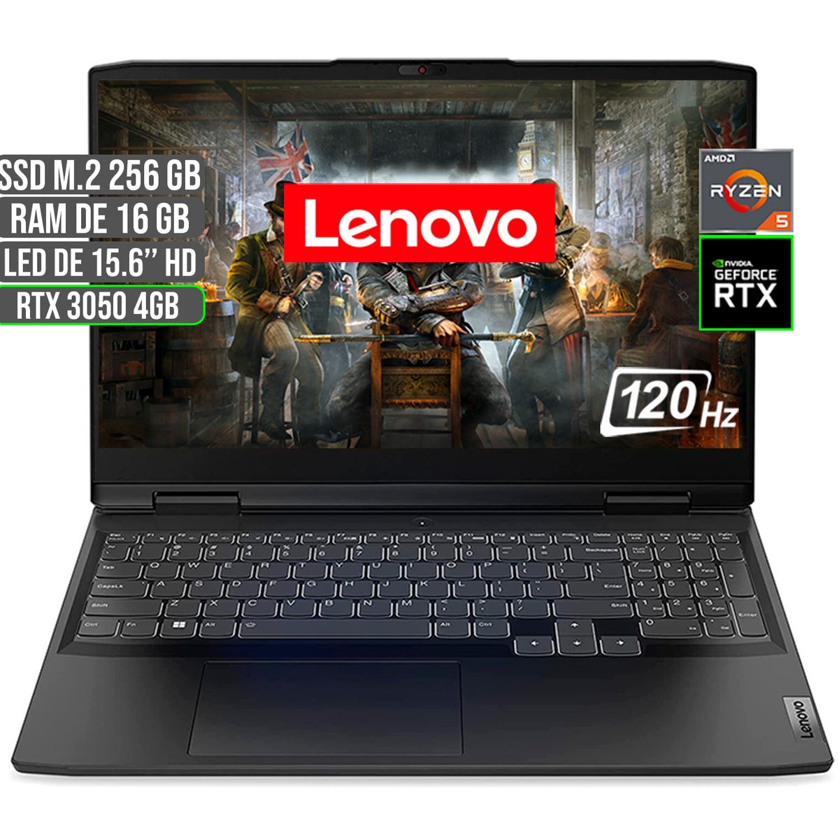 LENOVO - PORTATIL LENOVO GAMING AMD RYZEN 5 6600H SSD 256GB RAM 16GB RTX 3050 4GB 15.6" FHD