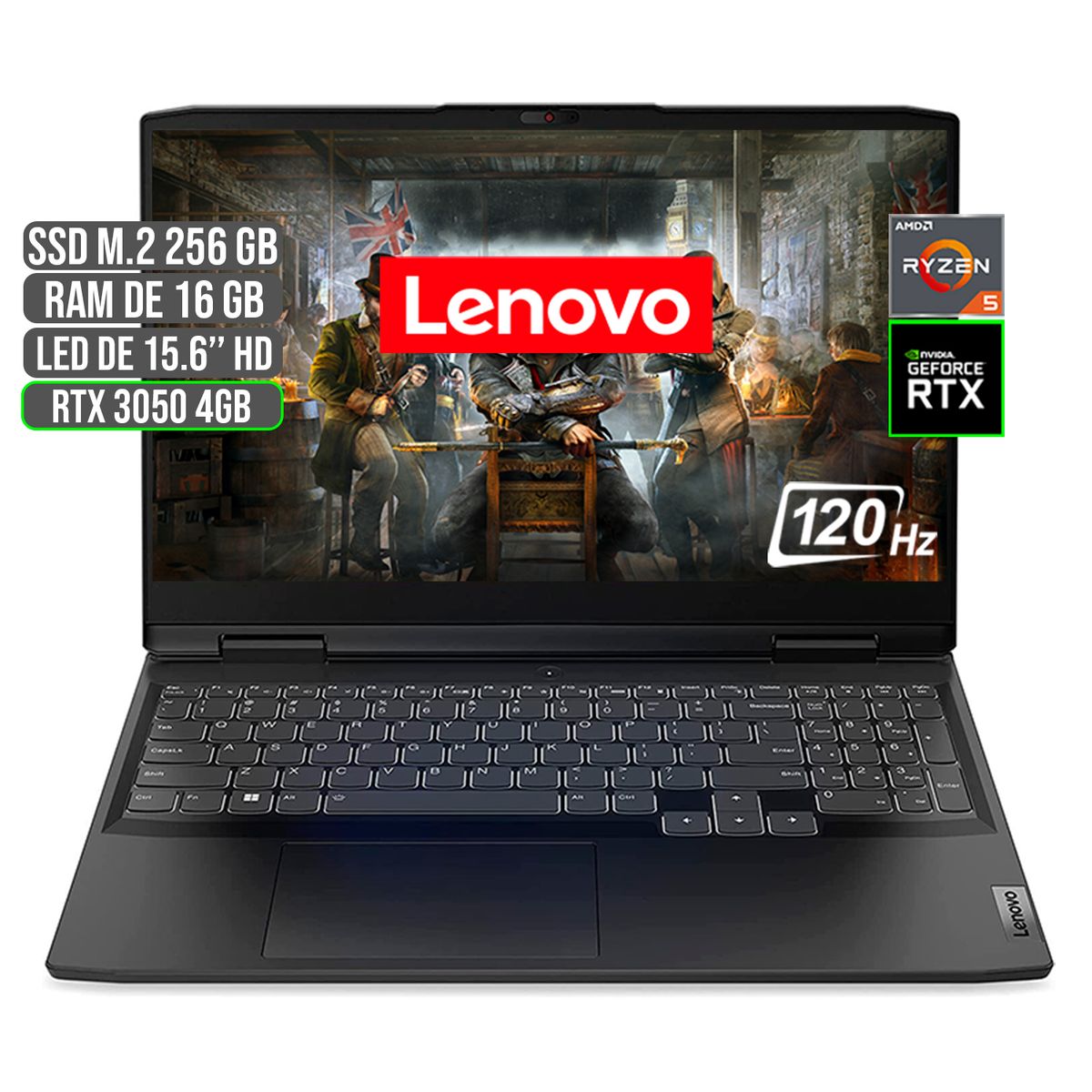 LENOVO - PORTATIL LENOVO GAMING AMD RYZEN 5 6600H SSD 256GB RAM 16GB RTX 3050 4GB 15.6" FHD