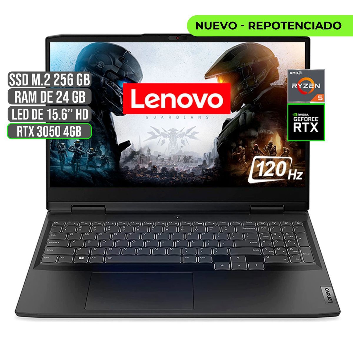 LENOVO - PORTATIL LENOVO GAMING AMD RYZEN 5 6600H SSD 256GB RAM 24GB RTX 3050 4GB 15.6" FHD
