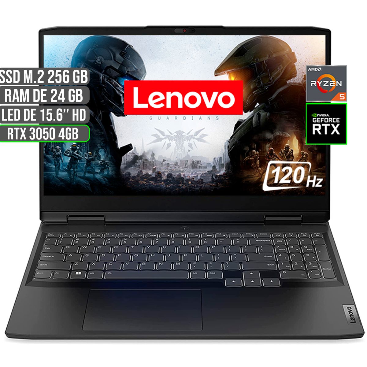 LENOVO - PORTATIL LENOVO GAMING AMD RYZEN 5 6600H SSD 256GB RAM 24GB RTX 3050 4GB 15.6" FHD