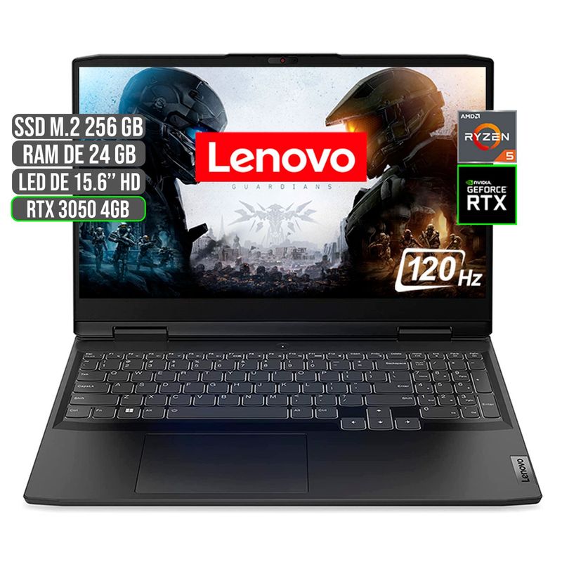 LENOVO - PORTATIL LENOVO GAMING AMD RYZEN 5 6600H SSD 256GB RAM 24GB RTX 3050 4GB 15.6" FHD