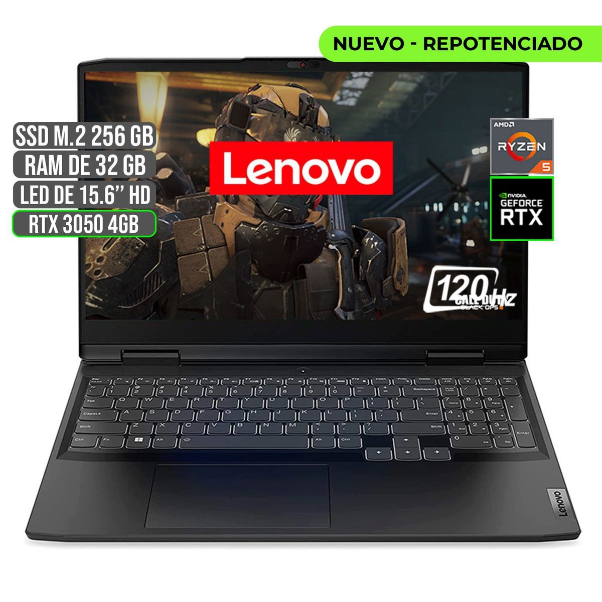 LENOVO - PORTATIL LENOVO GAMING AMD RYZEN 5 6600H SSD 256GB RAM 32GB RTX 3050 4GB 15.6" FHD