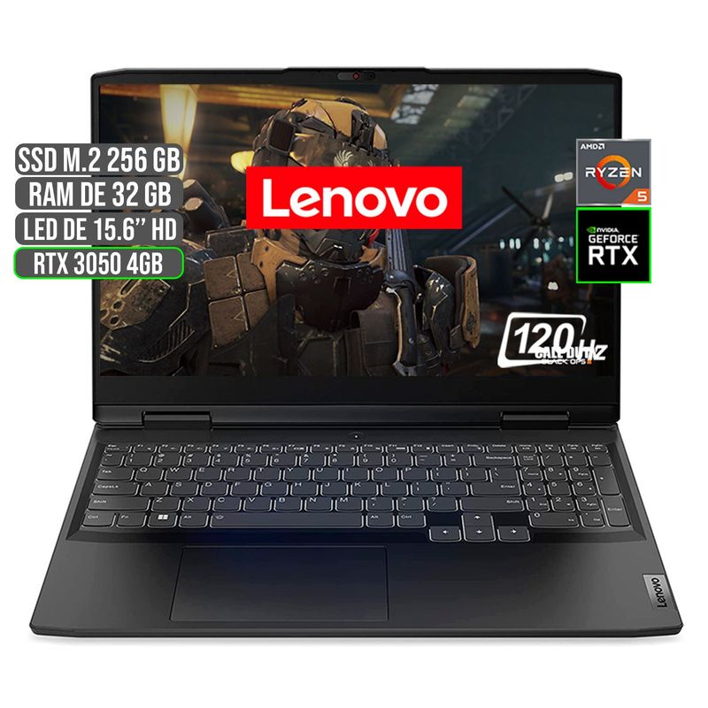LENOVO - PORTATIL LENOVO GAMING AMD RYZEN 5 6600H SSD 256GB RAM 32GB RTX 3050 4GB 15.6" FHD