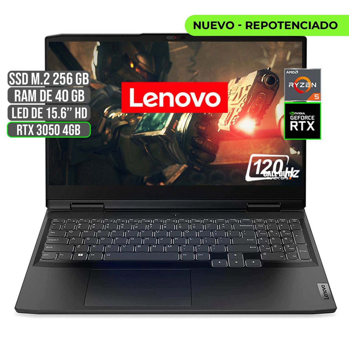 LENOVO - PORTATIL LENOVO GAMING AMD RYZEN 5 6600H SSD 256GB RAM 40GB RTX 3050 4GB 15.6" FHD