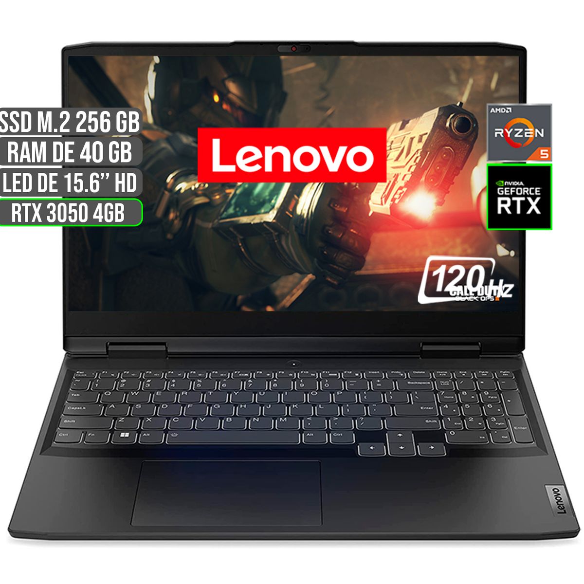 LENOVO - PORTATIL LENOVO GAMING AMD RYZEN 5 6600H SSD 256GB RAM 40GB RTX 3050 4GB 15.6" FHD