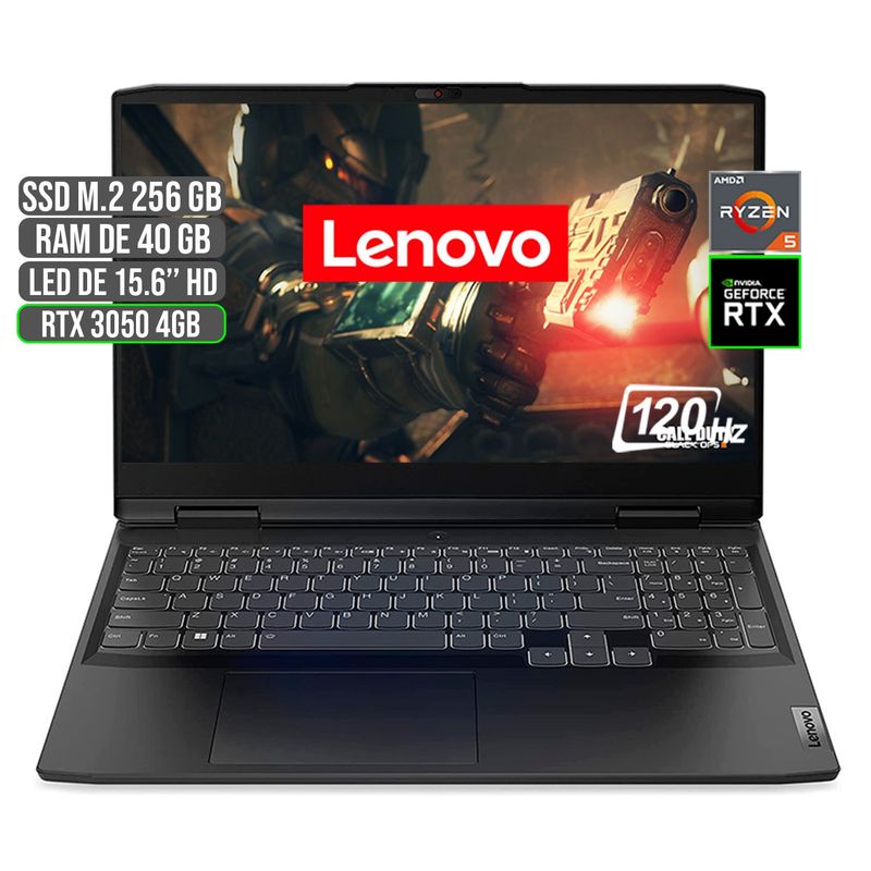 LENOVO - PORTATIL LENOVO GAMING AMD RYZEN 5 6600H SSD 256GB RAM 40GB RTX 3050 4GB 15.6" FHD