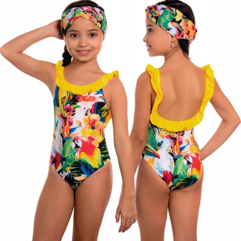 PRAIE - Vestido de Baño Enterizo Niña PRAIE 2202N Pájaros Amarillo