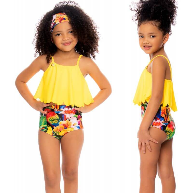 PRAIE - Vestido de Baño Bikini Niña PRAIE 1511N Pajaros Amarillo Boleros