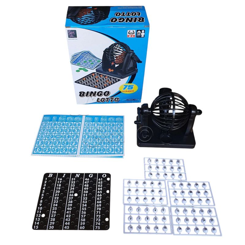 GENERICO - Bingo Balotera Lotto Azar Mini + Fichas + 75 Bolas + Carton