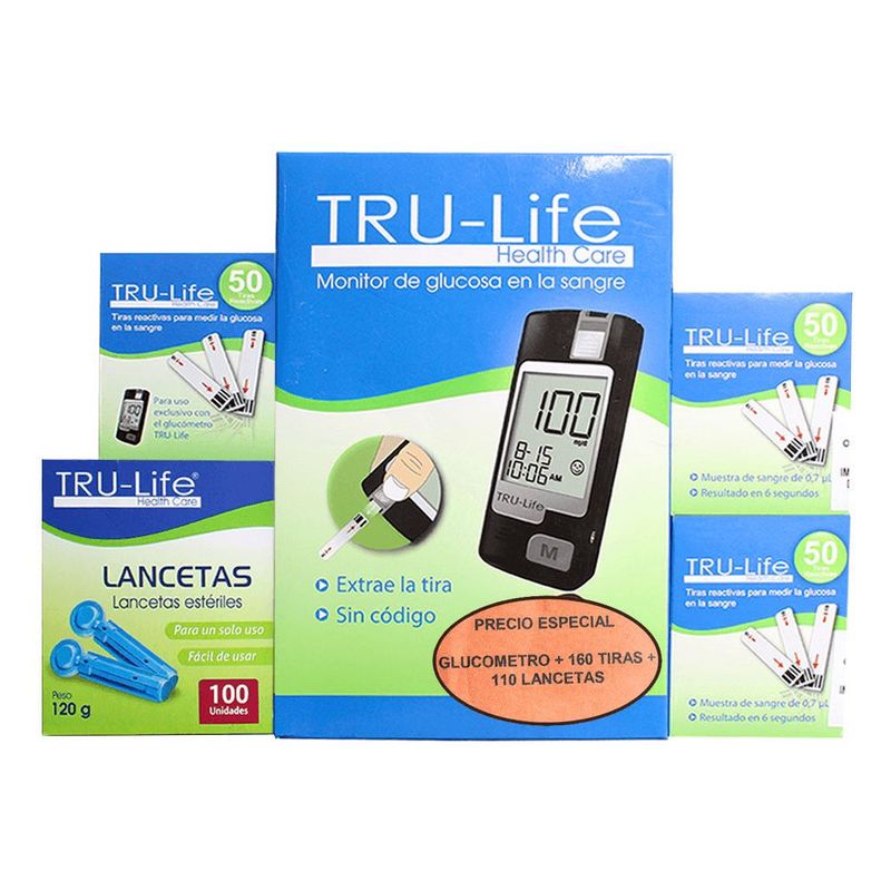 TRU LIFE - Oferta Glucometro Tru-life + 160tiras + 110 Lancetas