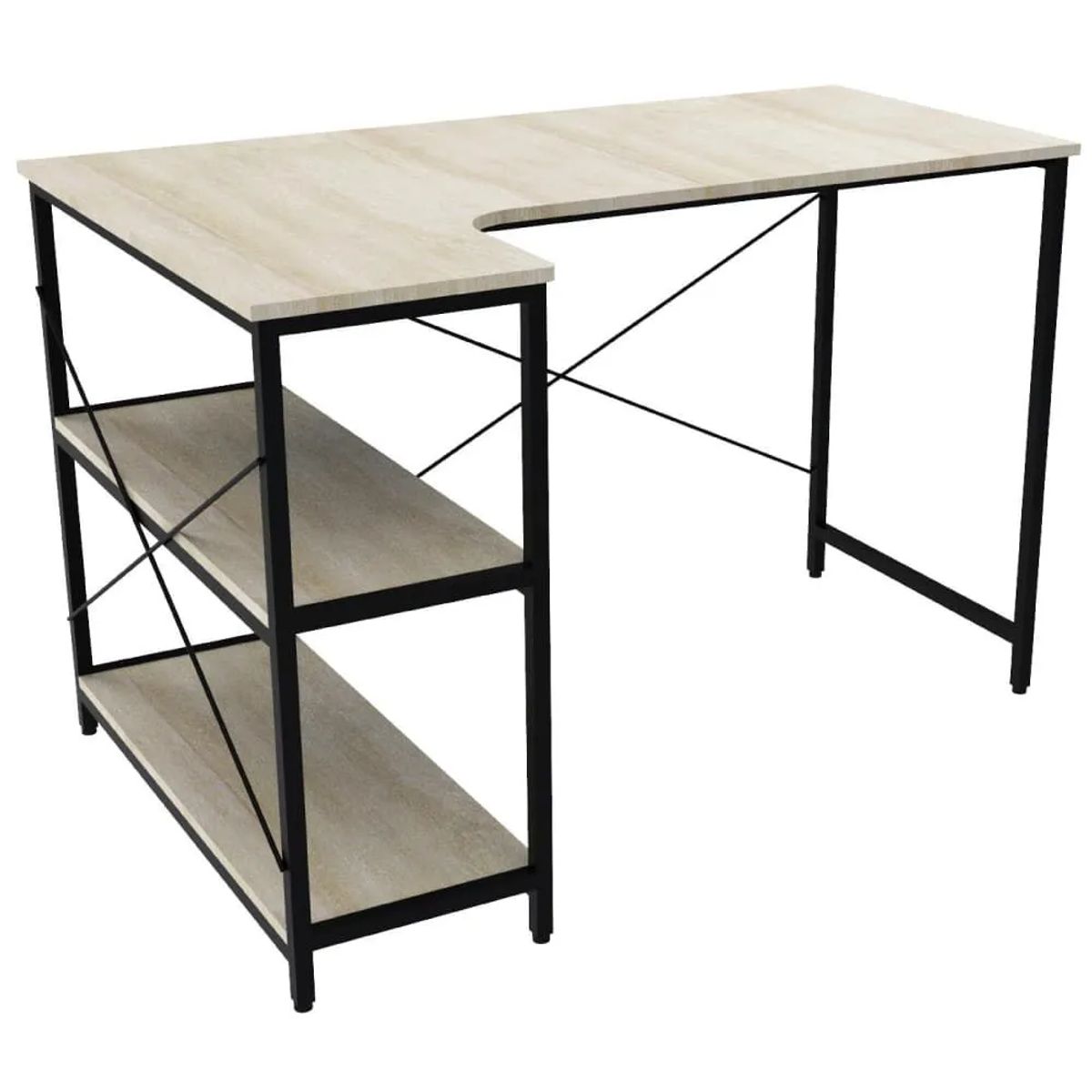 XTECH - Escritorio en L con Estantes en Madera Color Roble Sonoma Oscuro