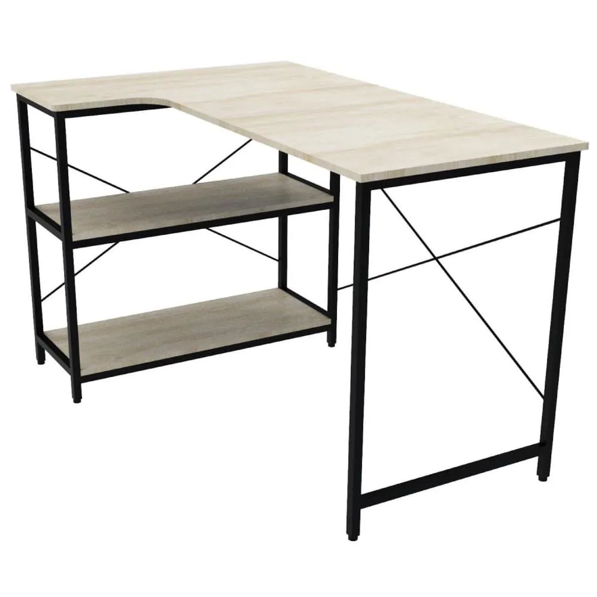 XTECH - Escritorio en L con Estantes en Madera Color Roble Sonoma Oscuro