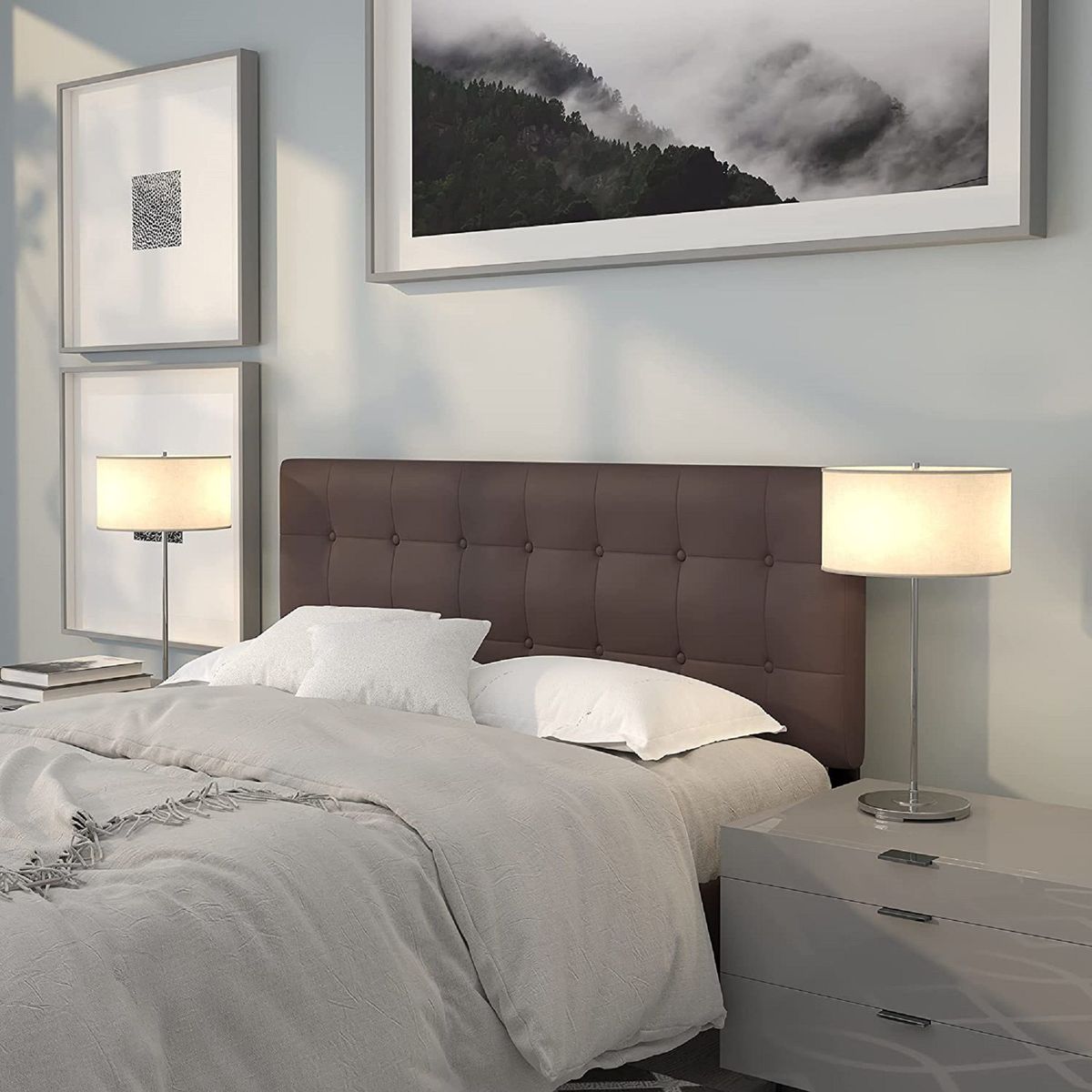BANZAY - Cabecero Cama Queen Cuadros Ecocuero - Marron