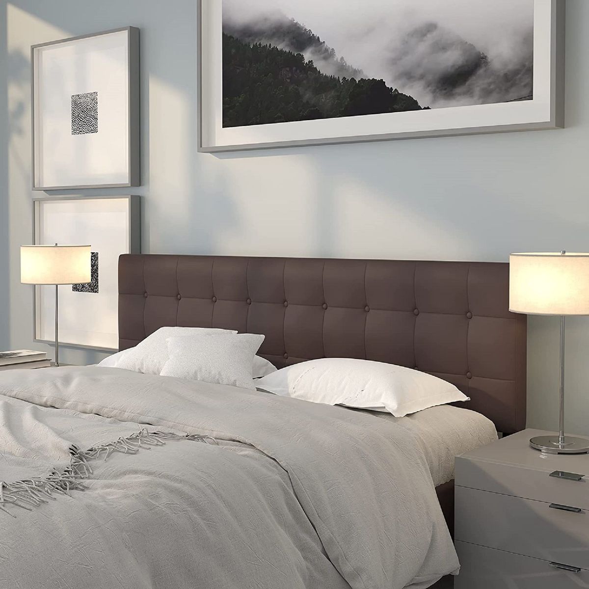 BANZAY - Cabecero Cama King Cuadros Ecocuero - Marron