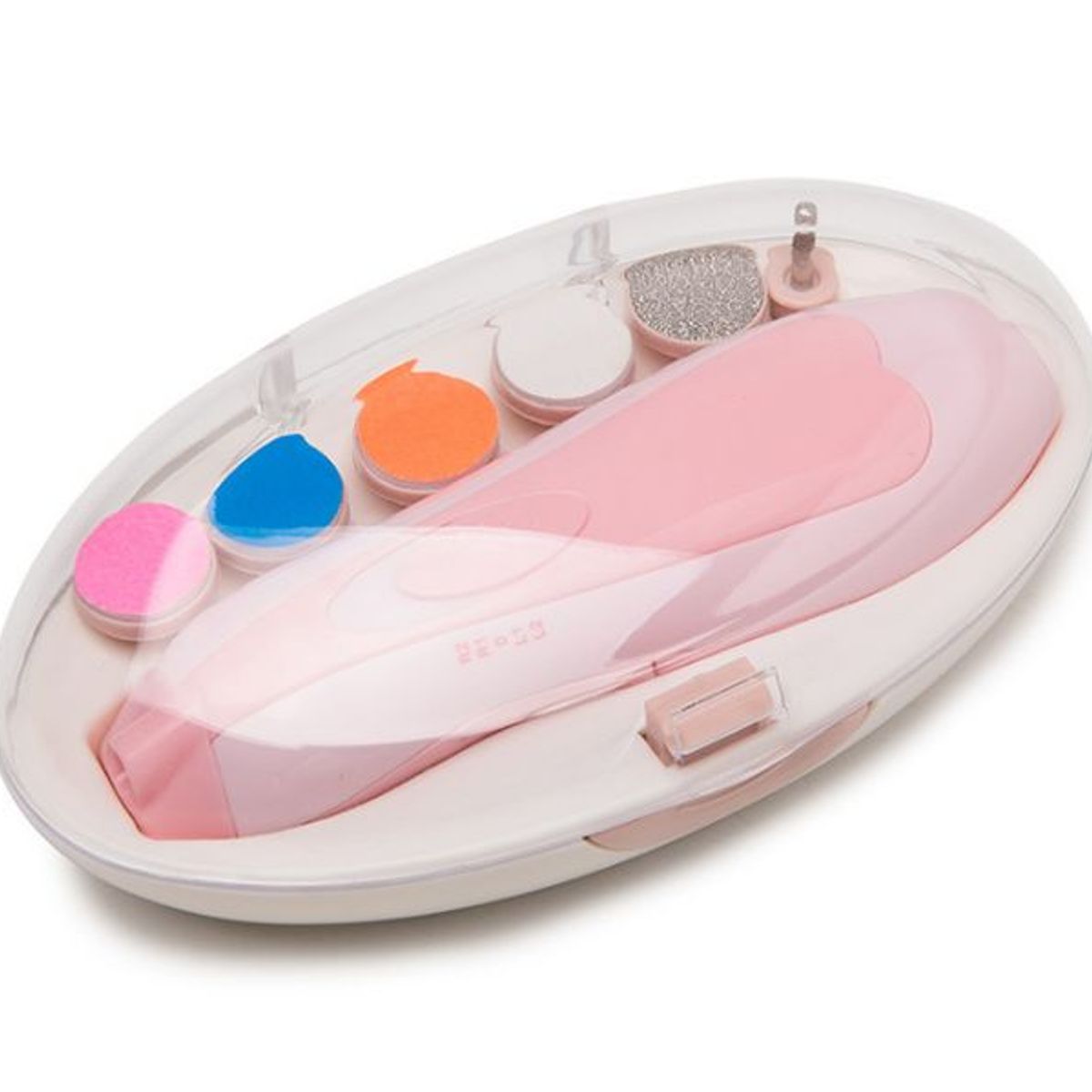 FRAGOLA KIDS - CortaUñas Lima Eléctrica Bebe Lima 6 Cabezales Luz Rosado