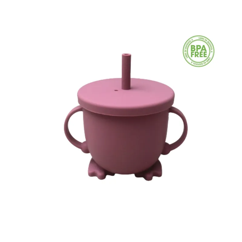 GENERICO - Vaso silicona reusable con pitillo patitas niñosbebé ROSA