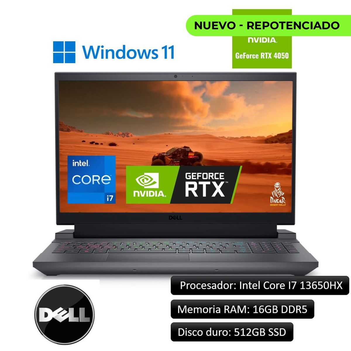 DELL - PORTATIL Dell G15 INTEL CORE I7-13650HX/RAM 16GB/512GB SSD/RTX 4060 8GB.