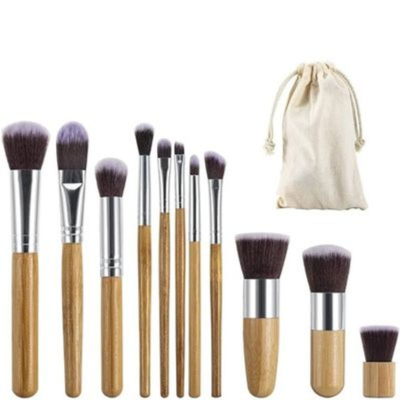 GENERICO - BROCHAS PARA MAQUILLAJE DE BAMBÚ SETX11 UNIDADES