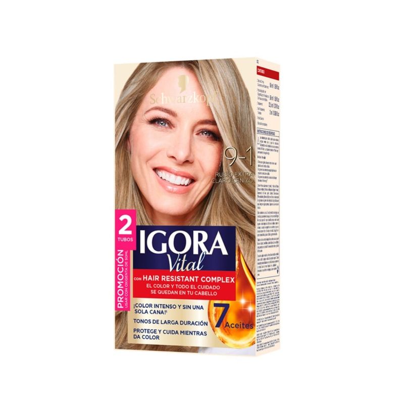 IGORA - Tinte Igora Vital Permanente 9-1 Rubio Extra Claro Cenizo Dt