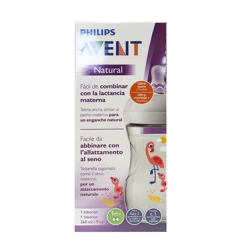 AVENT - BIBERON AVENT NATURAL FLAMINGO 1MES 260ML 9OZ
