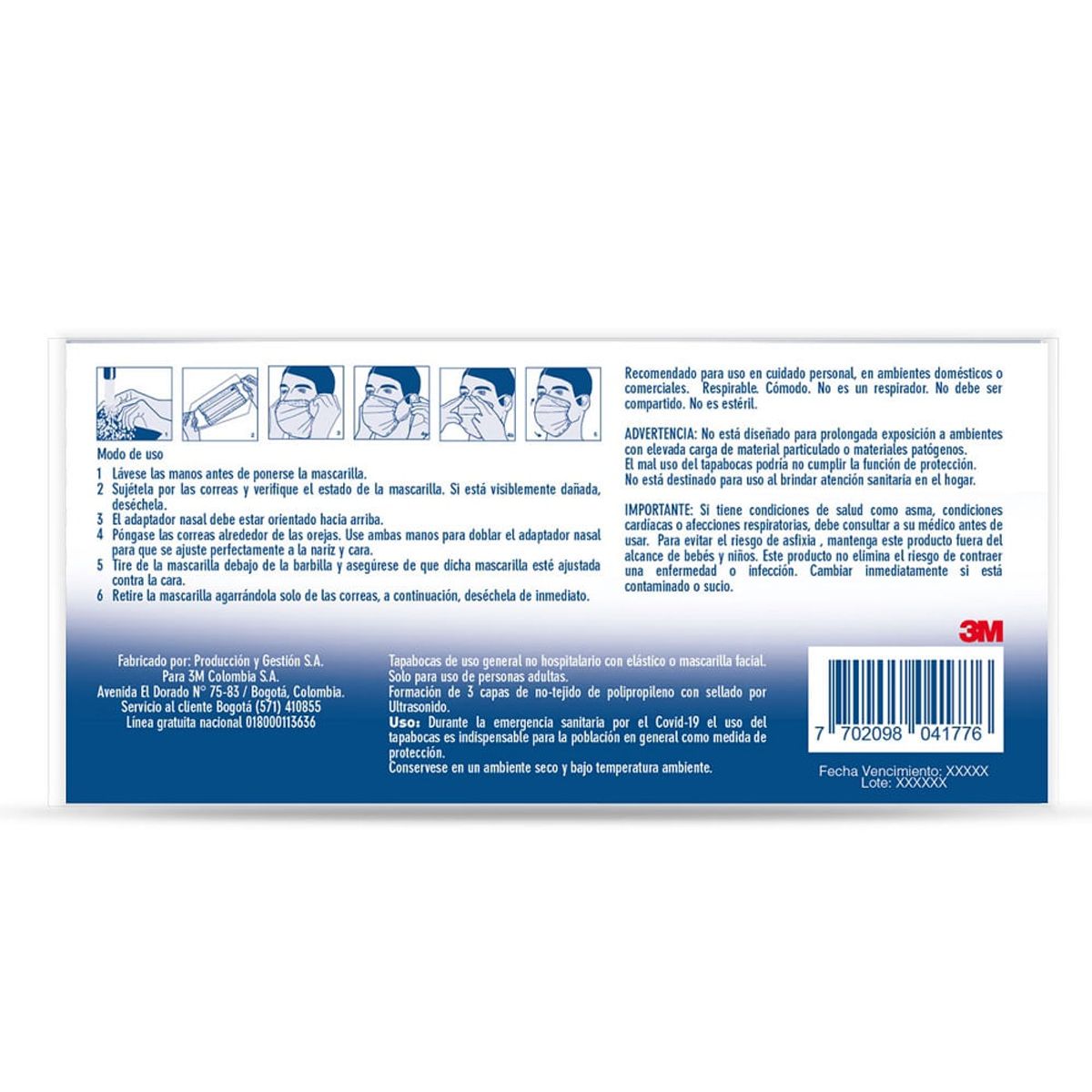 NEXCARE - Tapabocas Nexcare Elastico Desechable X 12und