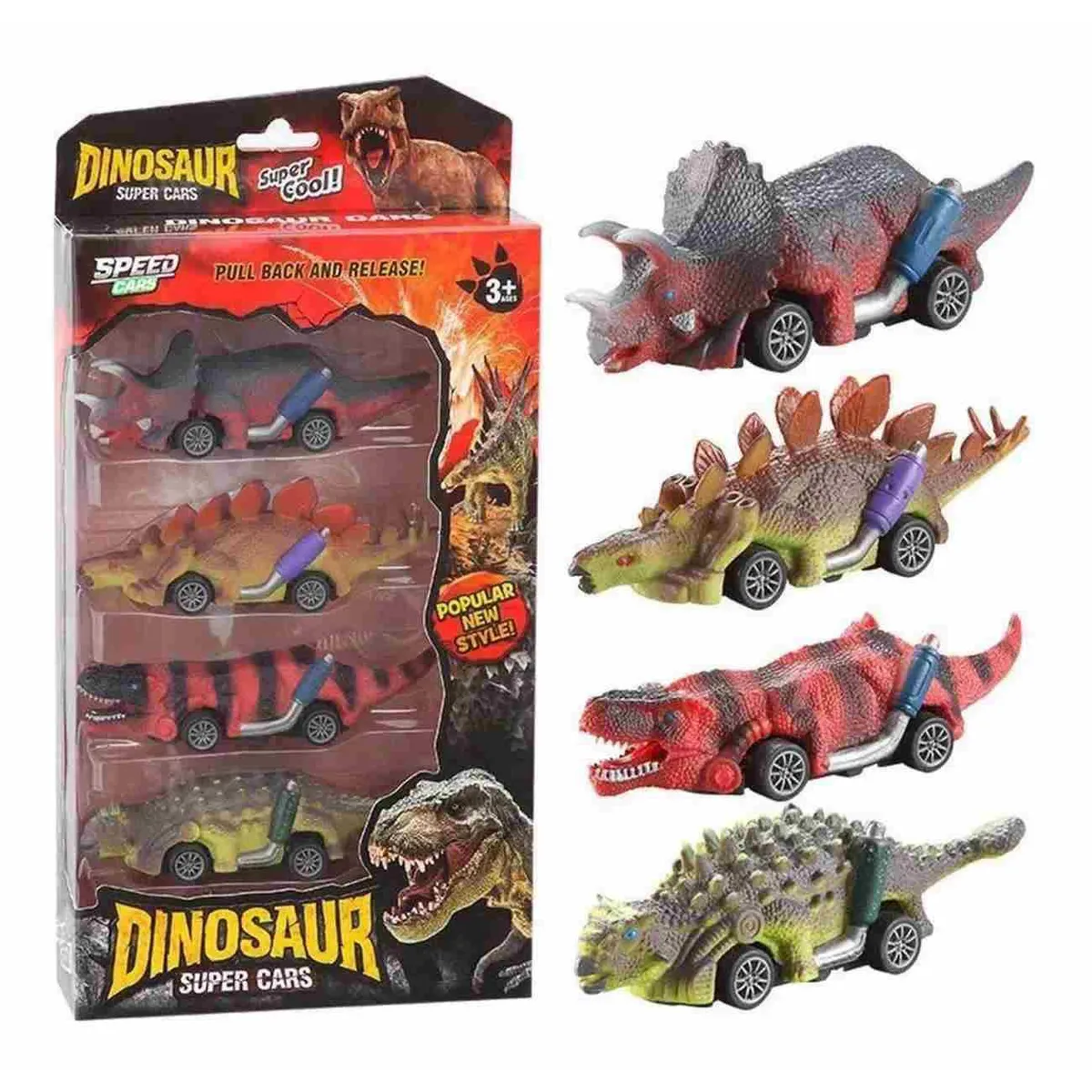 DAYOSHOP - Carros Dinosaurios Kit De Impulso Juguete Didactico X 4