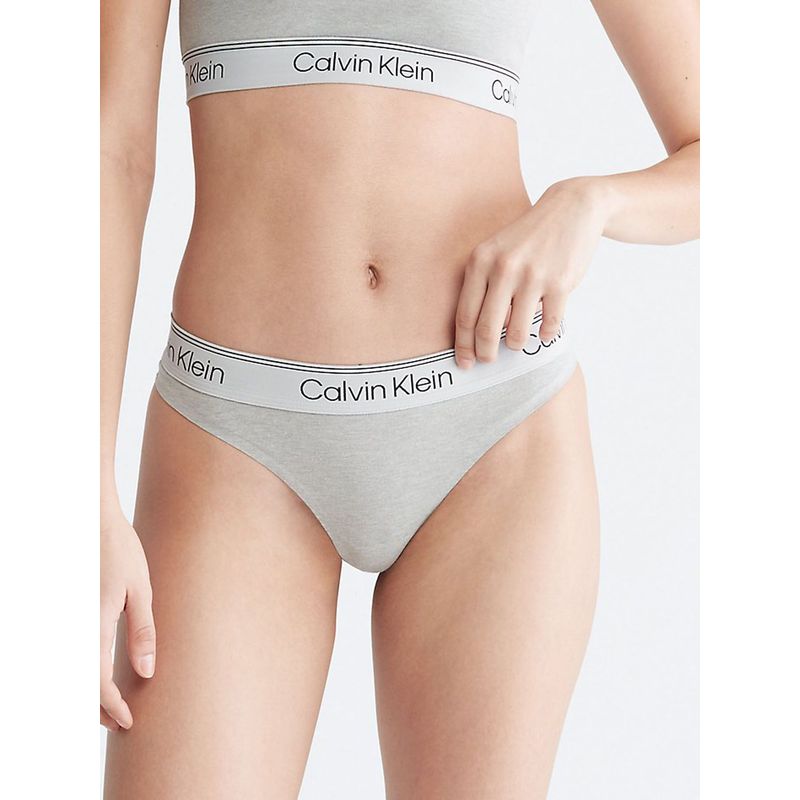 CALVIN KLEIN - Pantie Gris Tipo Tanga Con Logo Para Mujer Calvin Klein