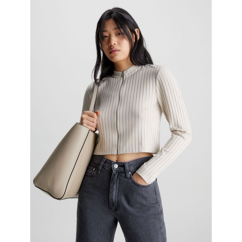 CALVIN KLEIN - Saco Beige De Canalé Con Cierre Para Mujer Calvin Klein