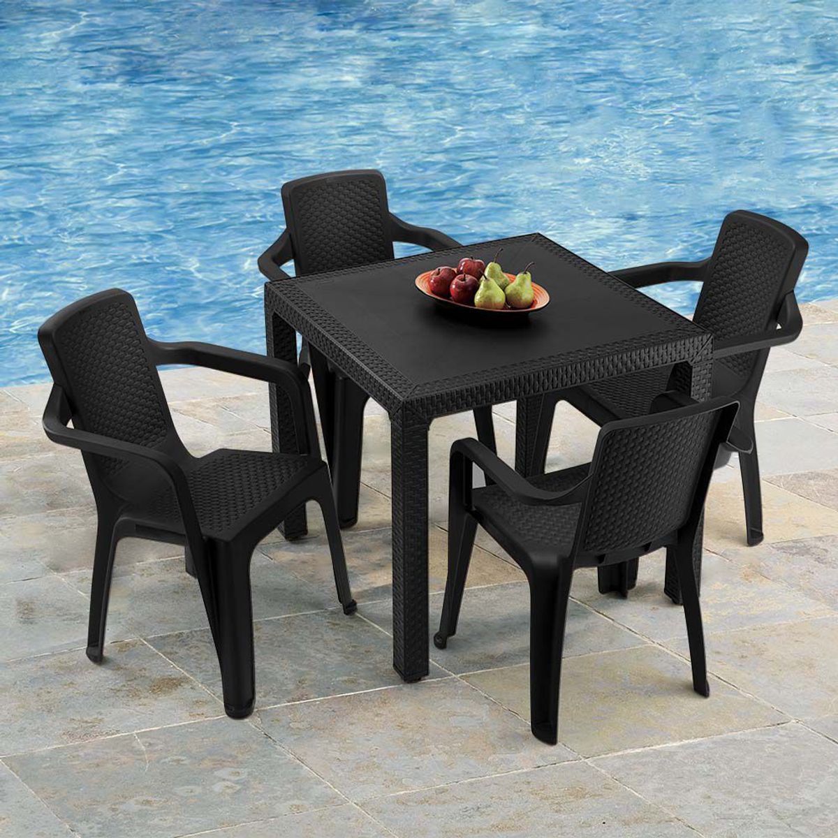RIMAX - Comedor Eterna RIMAX (1 Mesa + 4 Sillas Con Brazos NEGRO)