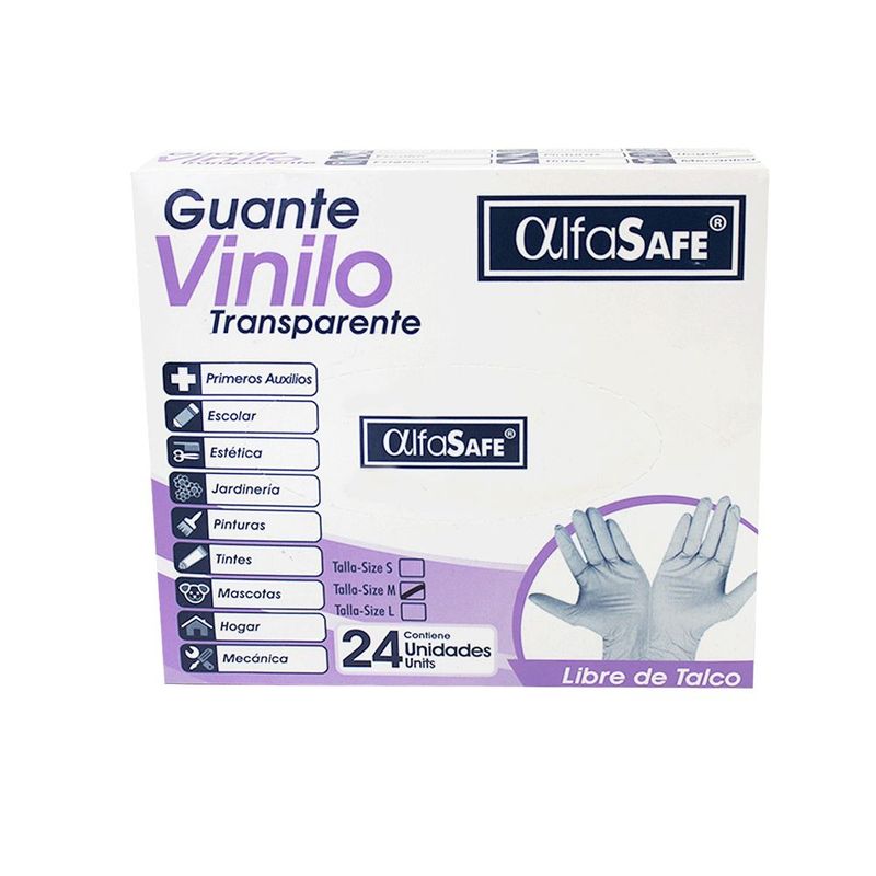 ALFA SAFE - Guante Vinilo Alfasafe Transparente Talla M X 24Und