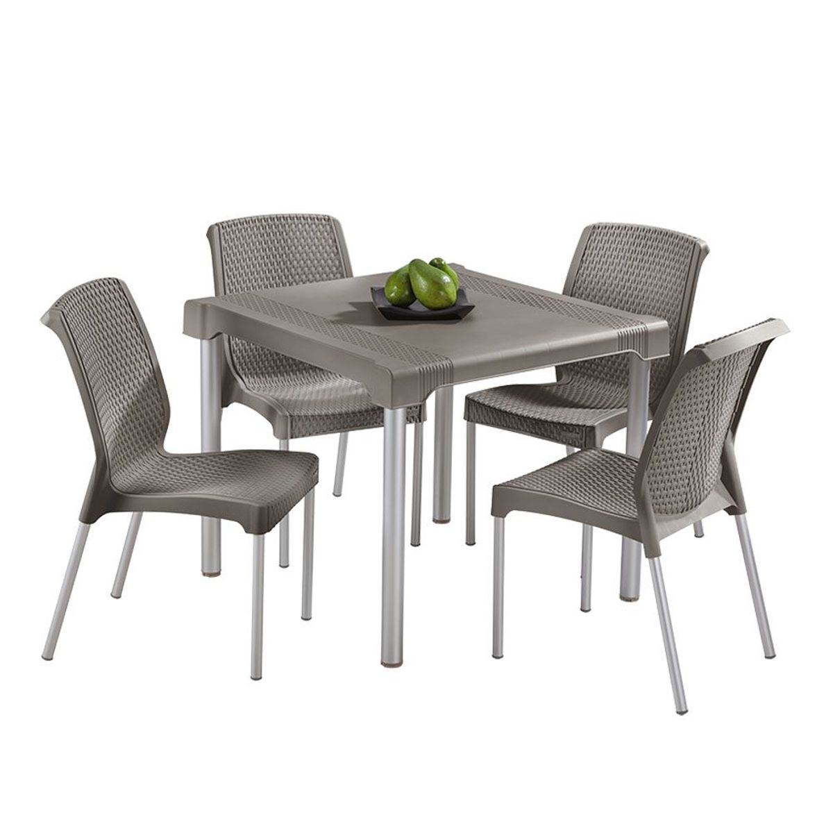 RIMAX - Comedor Shia RIMAX (1 Mesa + 4 Sillas SIN Brazos MOCCA)