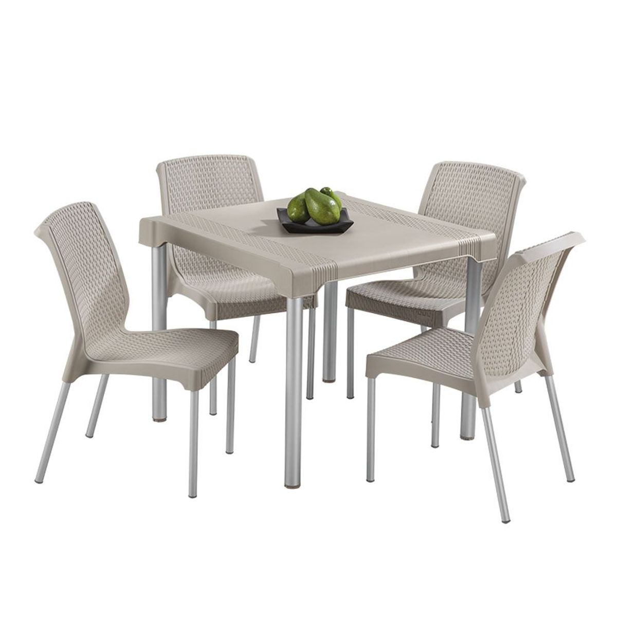 RIMAX - Comedor Shia RIMAX (1 Mesa + 4 Sillas SIN Brazos TAUPE)