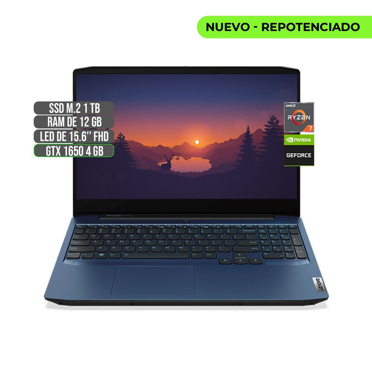 LENOVO - LENOVO AMD RYZEN 7 4800H SSD 1TB RAM 12GB GTX 1650 4GB LED 15.6" FHD