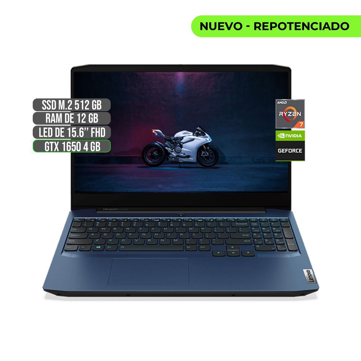 LENOVO - LENOVO AMD RYZEN 7 4800H SSD 512GB RAM 12GB GTX 1650 4GB LED 15.6" FHD