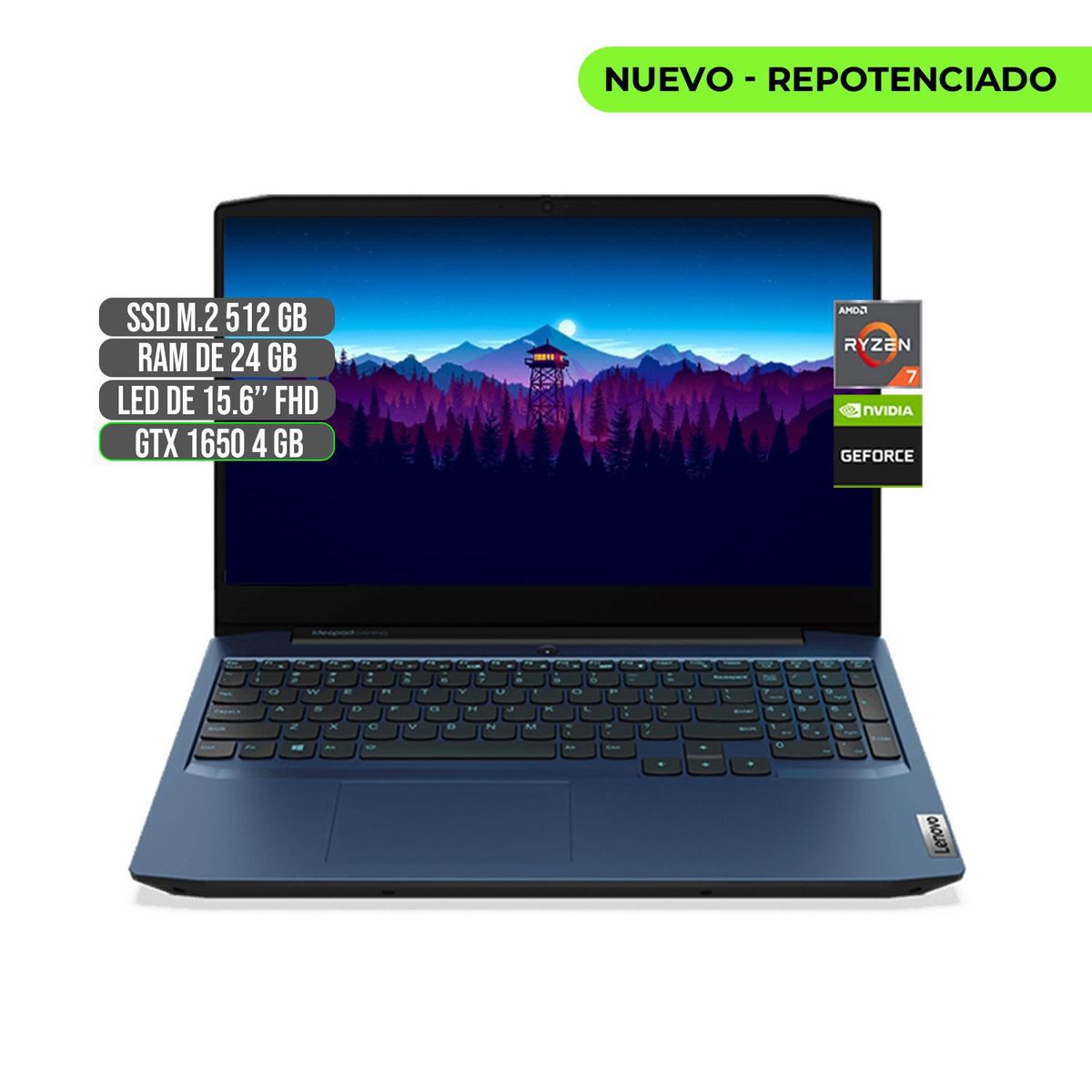 LENOVO - LENOVO AMD RYZEN 7 4800H SSD 512GB RAM 24GB GTX 1650 4GB LED 15.6" FHD