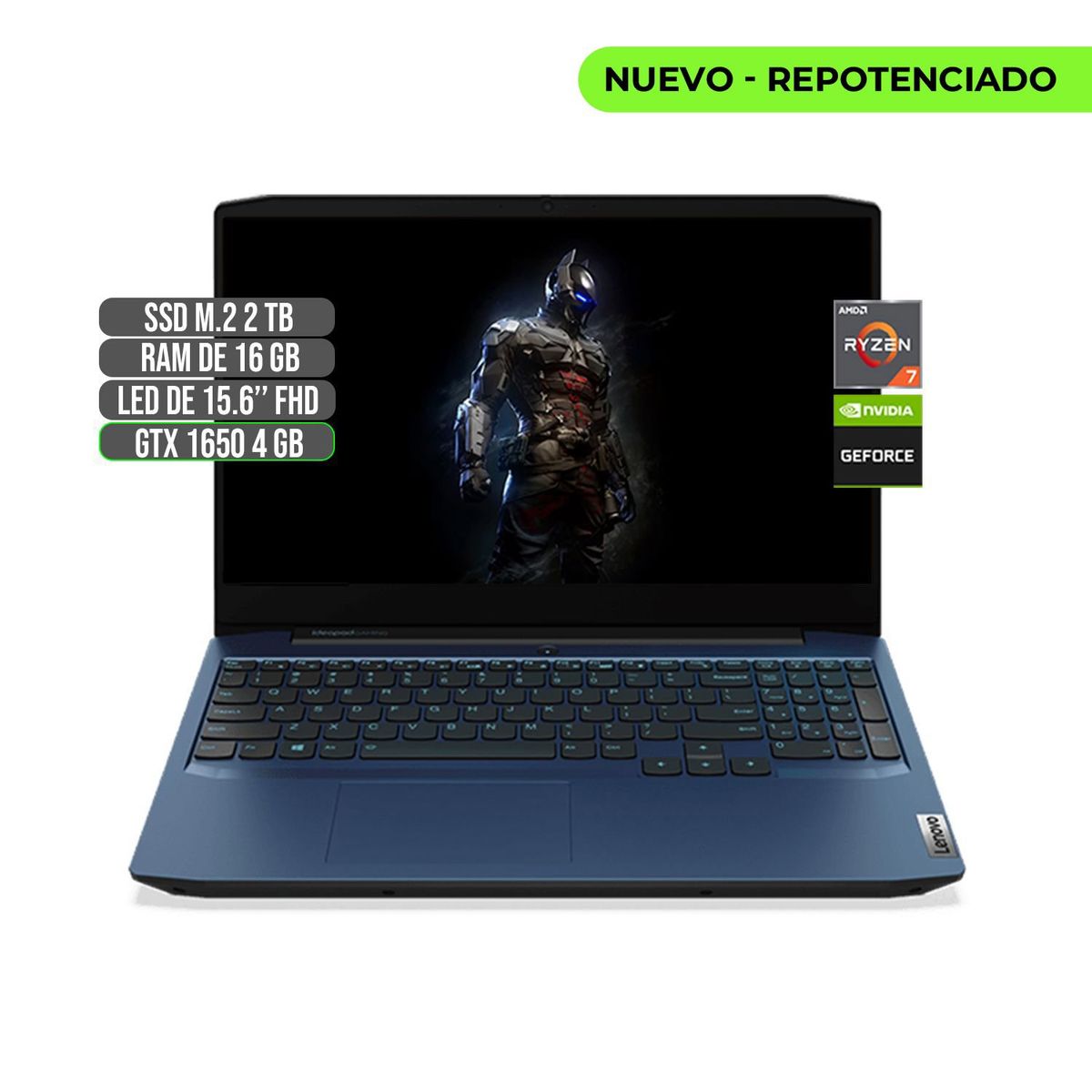 LENOVO - Portátil Lenovo AMD Ryzen 7 4800H 2TB SSD 16GB RAM GTX 1650 4GB 15.6" FHD