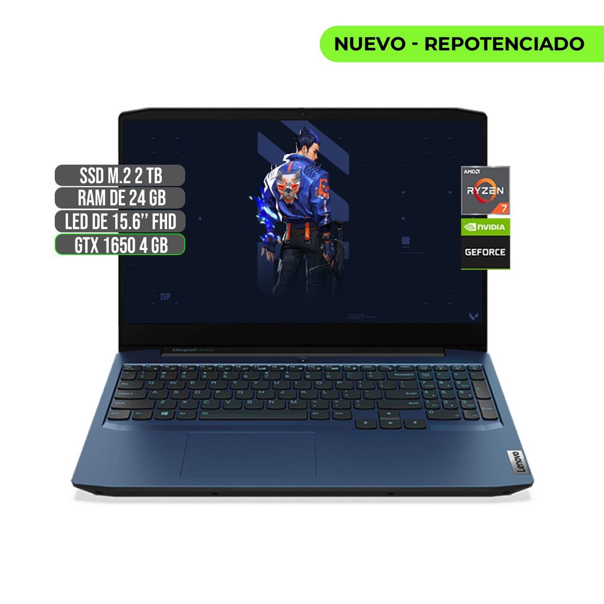 LENOVO - LENOVO AMD RYZEN 7 4800H SSD 2TB RAM 24GB GTX 1650 4GB LED 15.6" FHD