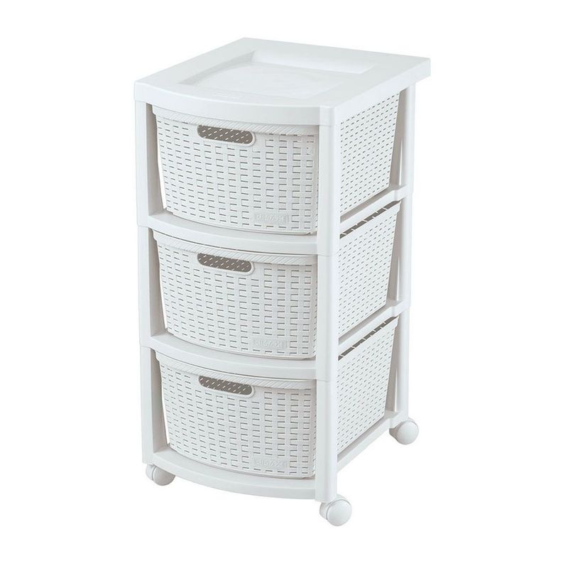 RIMAX - Cajonero apariencia rattan 3 gavetas altas RIMAX - Blanco Nieve