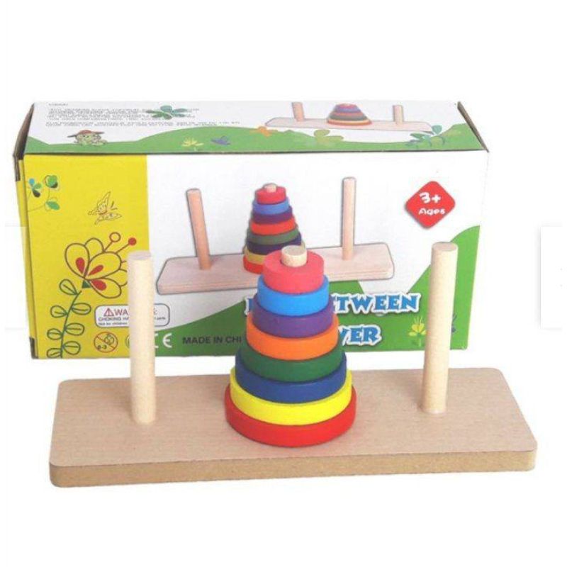GENERICO - Torre Hanoi 8 Niveles Madera Colorido Puzzle Logica Mental